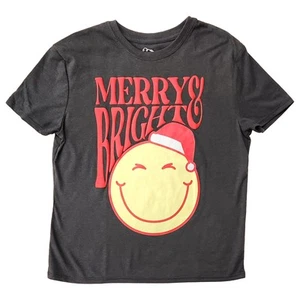 Boys Gray Santa Hat Smile Face Christmas Holiday Tee T-Shirt - Picture 1 of 2