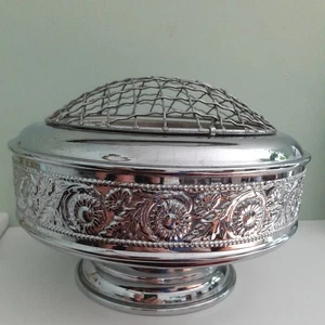 Vintage Chrome Plated Metal Posy/rose bowl with mesh 7 1/2 inch DIAMETER - Picture 1 of 5