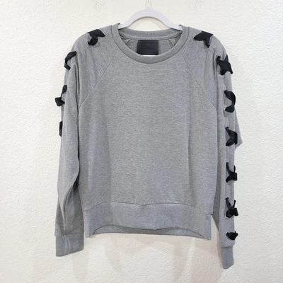Carbon38 Size L Criss Cross Ribbon Crewneck Sweatshirt Pullover Lace Up Gray  - Image 1 of 4