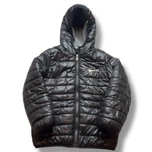 Youth Boys Nike Size L 6-7 Black Full Zip "JUST DO IT" Puffer Coat Jacket Swoosh - Picture 1 of 5