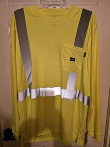 DICKIES YELLOW REFLECTIVE SAFETY PULLOVER L/S SHIRT, SZ. LG, NEW WITH TAGS - Picture 1 of 6