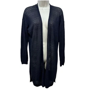 Uniqlo knit linen small black cardigan long duster sheer crochet whimsygoth emo - Picture 1 of 9