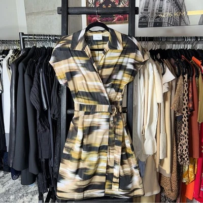 Vestido envolvente de algodón estampado abstracto con cinturón multi Akris Punto para mujer talla 6 Foto 1 de 4