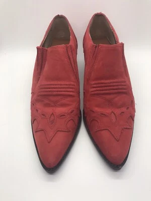 复古 9 West 红色皮革牛仔靴踝靴 Shooties 尺码 6 6.5 西装 — 第 1/4 张图片