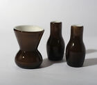 3 kleine Glasvasen dunkel braun wei mit Abriss modern Studioglas Miniatur Vase