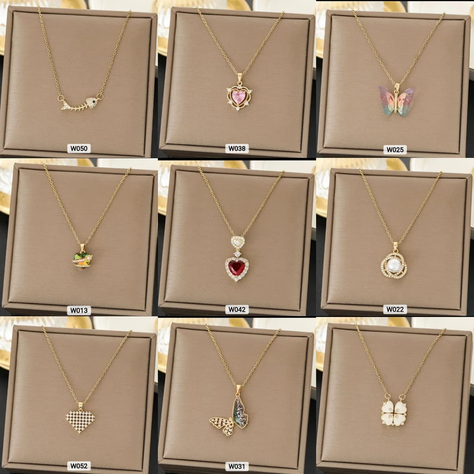 Halskette verschiedene ANHÄNGER Zirkonia 18K Vergoldet, Edelstahl Damen Schmuck - Bild 1 von 1