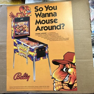 Giant Original 13-10" mousin around Williams pinball 1990 Arcade game  AD FLYER - Image 1 of 2