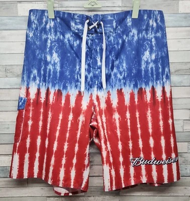 Vintage Budweiser Swim Trunks Shorts Size 36 Tie Dye Red White Blue Patriotic - Image 1 of 4