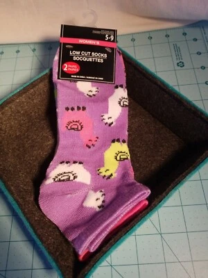 Greenbrier 2 件装低帮袜,紫色带 Llamas 和波尔卡圆点 - 全新 — 第 1/4 张图片