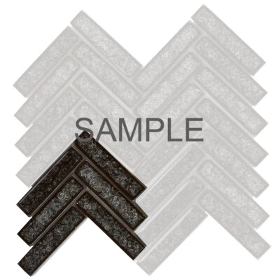 Black Crackled Glass Mosaic Tile Herringbone Pattern Kitchen Shower Backsplash - Image 1 of 3