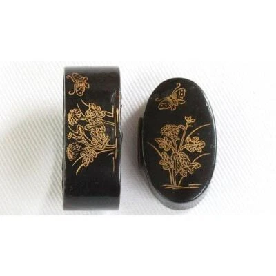 Medio Edo Japón Antigua Flor Mariposa Fuchi Kashira Vintage tsuba katana Foto 1 de 2