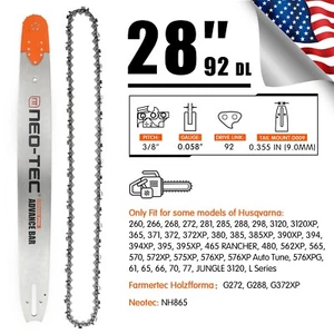Cadena de barra guía de motosierra de 28" 3/8"" 0,058" 92DL para Husqvarna 365 372XP 380 390XP - Imagen 1 de 11