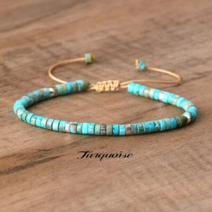 Turquoise Natural Stone Handmade Healing Reiki 4mm Round Bead Dainty Bracelet - Picture 1 of 4