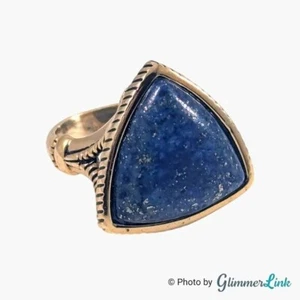 Barse Triangular Blue Lapis Lazuli Stone Golden Bronze Ring Size 11.75 - Picture 1 of 10