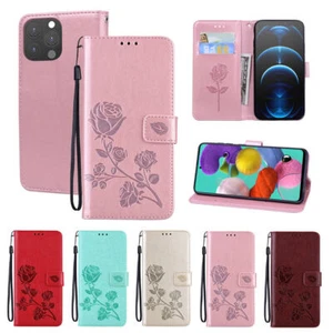 Leather Rose Flower Wallet Phone Case For iPhone 13 12 11 Pro Max XR X 6 7 8 SE - Picture 1 of 38