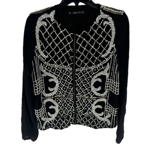 ZARA WOMAN Collection Trafaluc Cardigan Jacket Size Small Black Beads Sequin - Picture 1 of 10