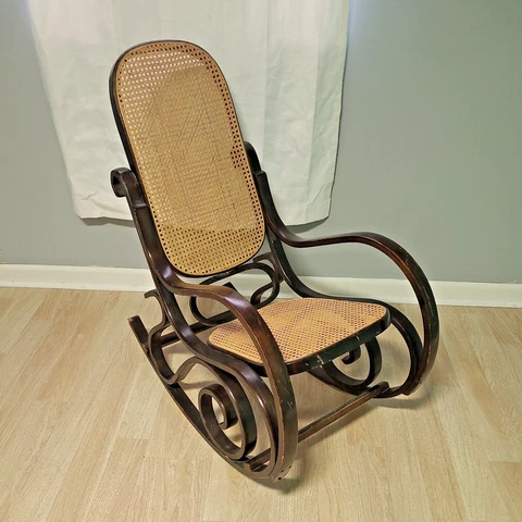 Vintage Thonet-Style Bentwood Rocking Chair Rocker Caned Seat & Back Cover