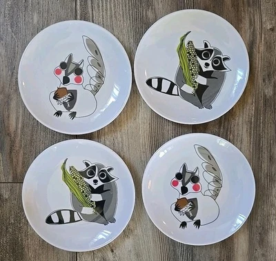 4 Crate and Barrel Squirrel & Raccoon Plastic 7" Plates - Image 1 of 4