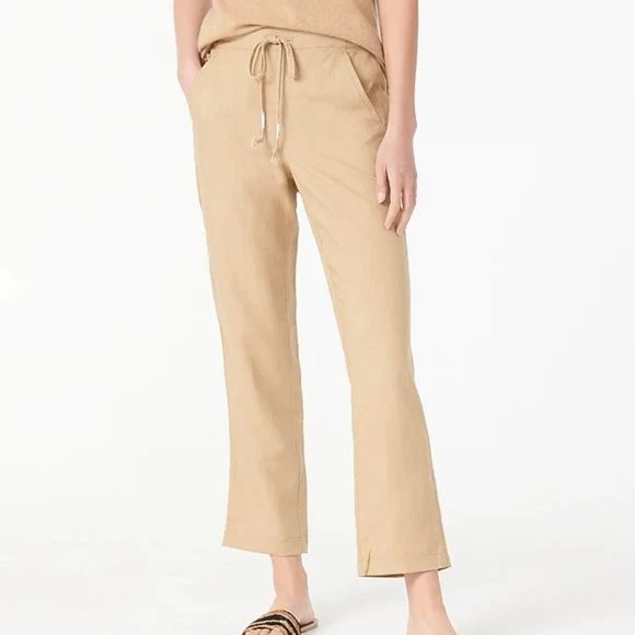 J. Pantalones costeros talla pequeña talla pequeña con corbata cintura mezcla de lino tostado AV938 Foto 1 de 4