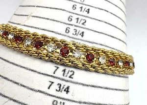 Vintage Estate Gold Tone & Faux Garnet Bracelet 7.5” - Picture 1 of 2