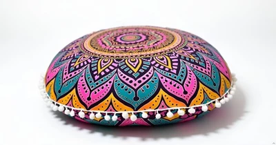 Round Mandala Floor Pillow Cover Seating Cushion Throw Cover Ottoman Pouf Cov... - Image 1 of 4
