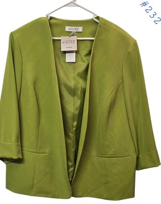 Jaqueta Blazer Kasper Feminina Frente Aberta Tamanho 24W Linho Verde Grama Manga 3/4  - Imagem 1 de 4
