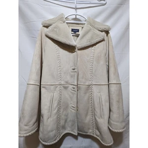 Sonoma Faux Suede Jacket Sherpa Collar Button Up Coat Tan Medium - Picture 1 of 3