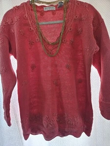 Express Tricot geblümt rosa Pullover V-Ausschnitt wunderschön rosa SM super Zustand - Bild 1 von 13