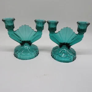 VINTAGE DOUBLE LIGHT CANDLESTICK SWIRL ULTRAMARINE BY JEANNETTE GLASS, 1930'S - Picture 1 of 9