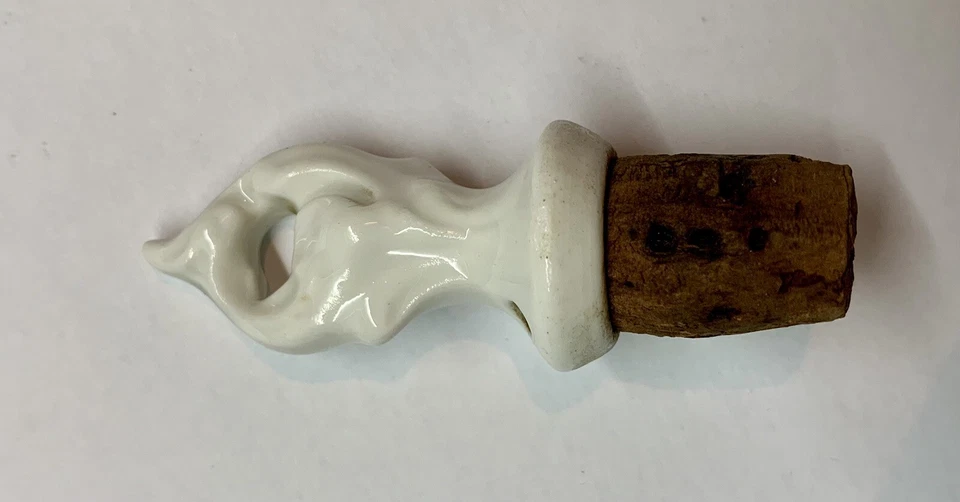 ✨Bouchon bouteille ancien Céramique émaillée Blanche et Liège✨ - Photo 1/4