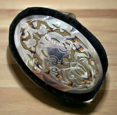 Vintage Ornate Pierce Engraved Silver Epaulette Unique Uniform 4 x 2.5 inch - Image 1 of 4