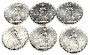 # C7458 VATICAN CITY COINS, TWO LIRA 1951 ( 6 COINS ALL ALIKE ) - Picture 1 of 2