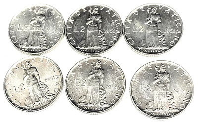 # C7458    VATICAN CITY   COINS,   TWO LIRA    1951  (   6 COINS ALL ALIKE ) - Image 1 of 2