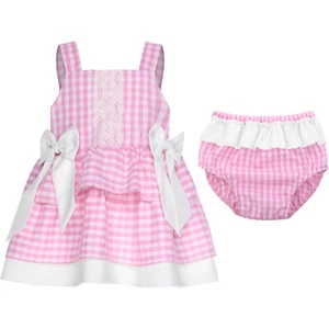 Infants Baby Gingham Pattern Feminine Diaper Set Cute Dress Checkered 2-piece - Picture 1 of 34