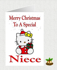 Personalised HELLO KITTY PRESENT~ Christmas Card A5 Matt White Greetings Card - Picture 1 of 2
