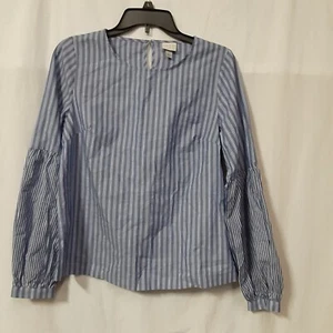 A New Day Womens Long Sleeve Blue Striped Cotton Shirt Top Size Small Pullover - Picture 1 of 4