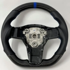 REVESOL Real Carbon Fiber Steering Wheel Blue Ring for Tesla Model 3 Model Y NEW - Picture 1 of 4