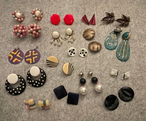 Vintage 1980s Earrings Lot of 16 Pair Pierced & Clip-on Enamel Beaded Plastic - Picture 1 of 8