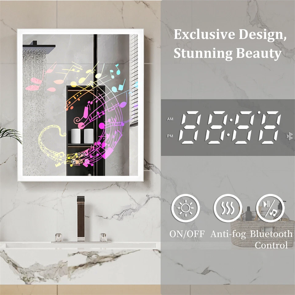 Innovado Armario Espejo Baño LED Almacenamiento con Enchufe Bluetooth Pantalla de Tiempo Foto 1 de 4