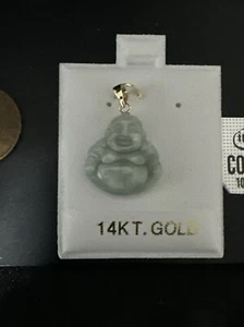 Light Green Laughing Buddha Jade Pendant (14K) - Picture 1 of 10