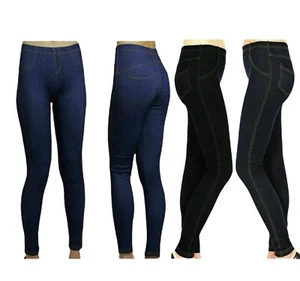 Ladies Womens Stretchy Denim Look Skinny Jeggings Leggings Plus Size 8-26 UK New - Picture 1 of 5