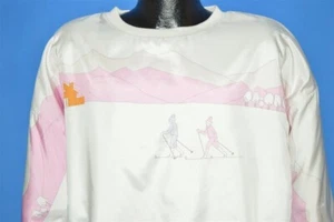 vintage 80s ADIDAS SKIING SKI WINTER MOUNTAINS PINK WHITE NYLON SWEATSHIRT XL - Picture 1 of 11