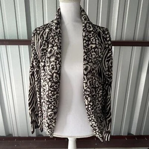 Style & Co Mix Animal print Brown Ruffle front cardigan L NWT - Picture 1 of 5