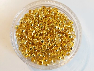 400 Stück Ø 2,5 mm Quetschperlen Quetschröhrchen Perlen  Röhrchen Kalotten Gold - Bild 1 von 2