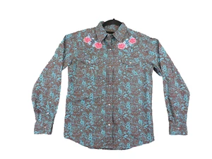 Cowgirl Hardware Youth Button-Up Shirt Turquoise Embroidered Floral Size XL - Picture 1 of 9