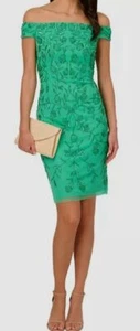 Adrianna Papell Women's Green Beaded Off-The-Shoulder Dress Size 10 - Picture 1 of 2