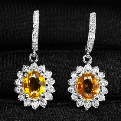 Pendientes de plata de ley 925 de oro blanco llamativos zafiro amarillo dorado 4,06 quilates Foto 1 de 4