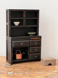Vintage Kitchen Cupboard with extras 1:12 Scale Wooden Dollhouse Furniture - Picture 1 of 11