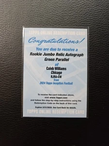Caleb Williams 2024 Topps Inception Chicago RC Jumbo Relic Auto Green Parallel - Picture 1 of 2