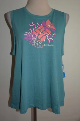 Nueva camiseta sin mangas Columbia XL verde floral rubí resortes para mujer Foto 1 de 3